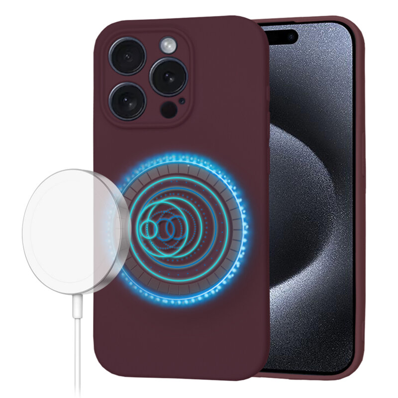 Husa silicon iPhone 15 Pro Techsuit SoftFlex MagSafe, bordo
