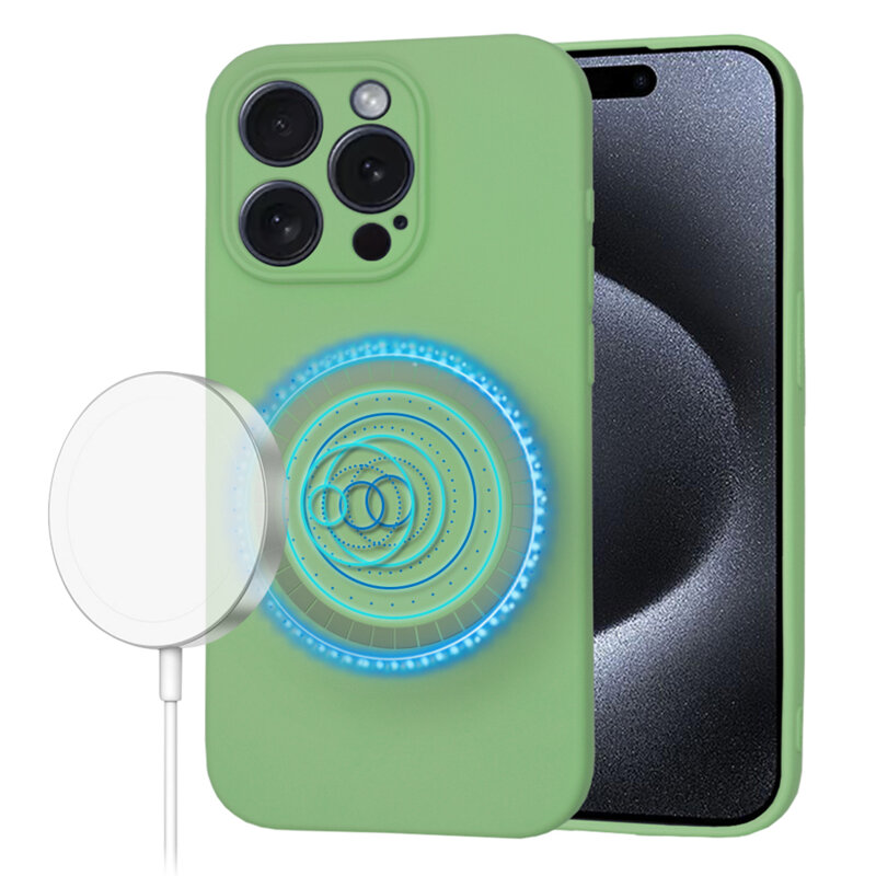 Husa silicon iPhone 15 Pro Techsuit SoftFlex MagSafe, verde deschis