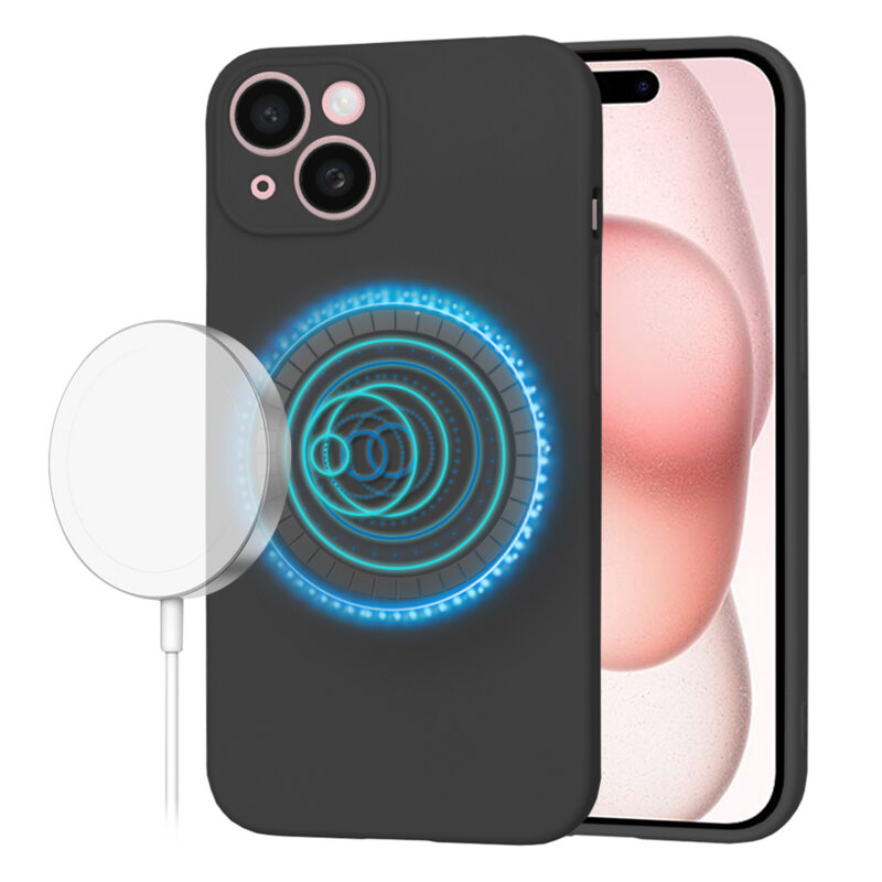 Husa silicon iPhone 15 Techsuit SoftFlex MagSafe, negru