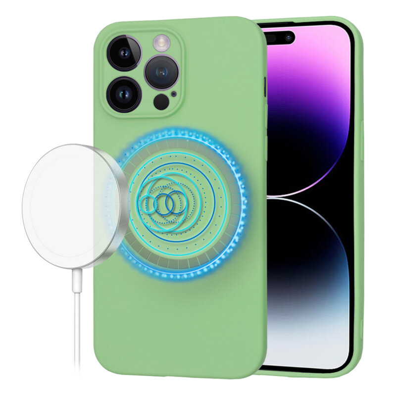 Husa silicon iPhone 14 Pro Max Techsuit SoftFlex MagSafe, verde deschis