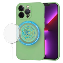 Husa silicon iPhone 13 Pro Techsuit SoftFlex MagSafe, verde deschis