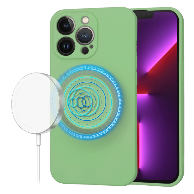 Husa silicon iPhone 13 Pro Techsuit SoftFlex MagSafe, verde deschis