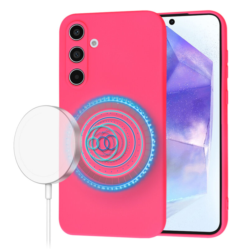 Husa silicon Samsung Galaxy A55 5G Techsuit SoftFlex MagSafe, fucsia