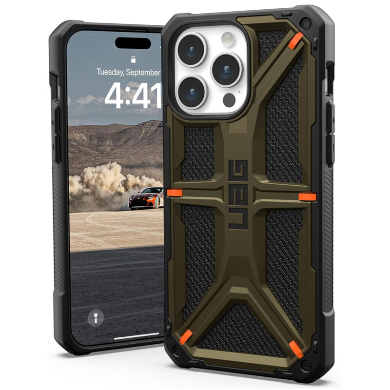 Husa iPhone 15 Pro Max UAG Monarch, Kevlar Element Green