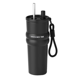 Pahar termos mare cafea cu pai Techsuit THM7, 710ml, negru