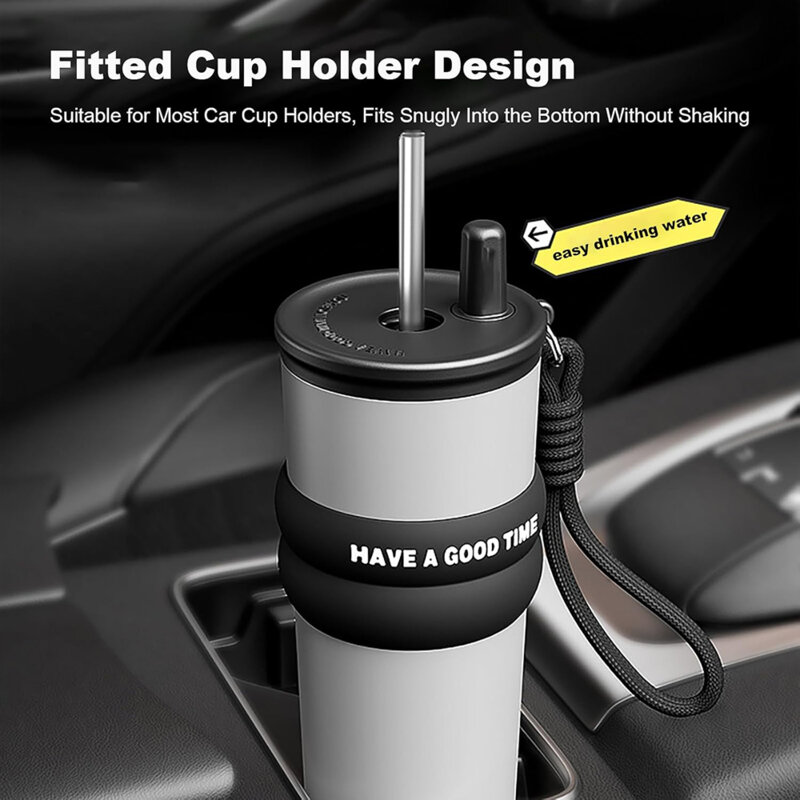 Pahar termos mare cafea cu pai Techsuit THM7, 710ml, negru