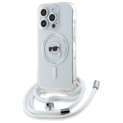 Husa iPhone 16 Pro Max Karl Lagerfeld IML Crossbody MagSafe, transparent, Karl Head, KLHMP16XHCKHNT