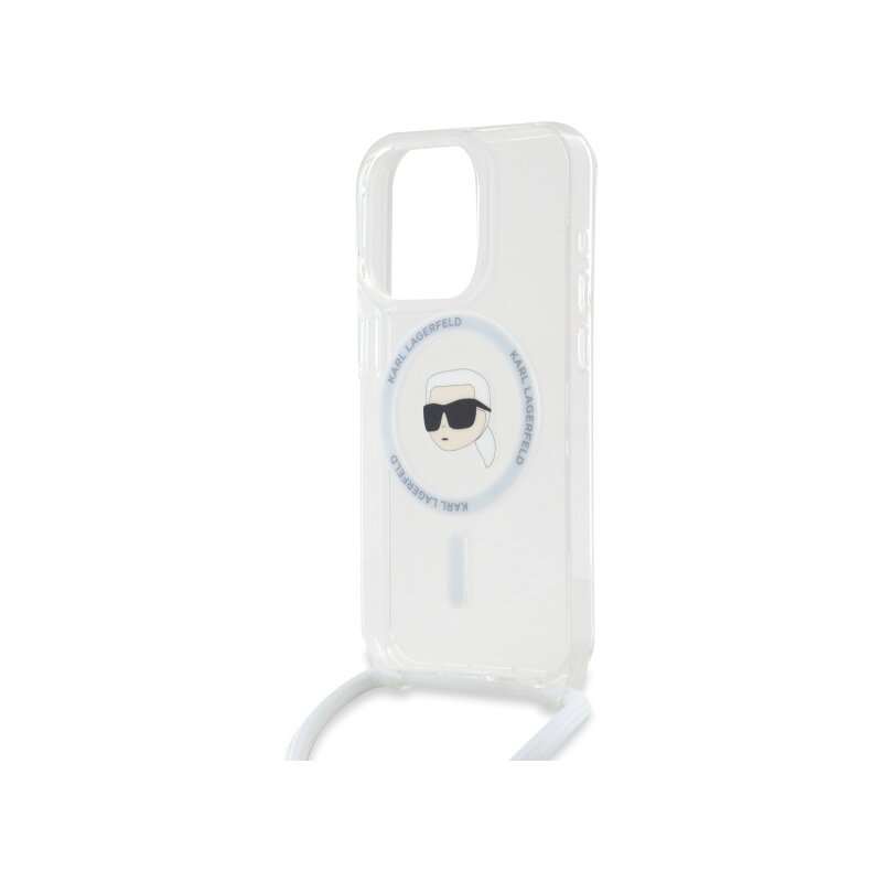 Husa iPhone 16 Pro Max Karl Lagerfeld IML Crossbody MagSafe, transparent, Karl Head, KLHMP16XHCKHNT