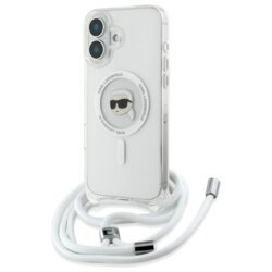 Husa iPhone 16 Karl Lagerfeld IML Crossbody MagSafe, transparent, Karl Head, KLHMP16SHCKHNT