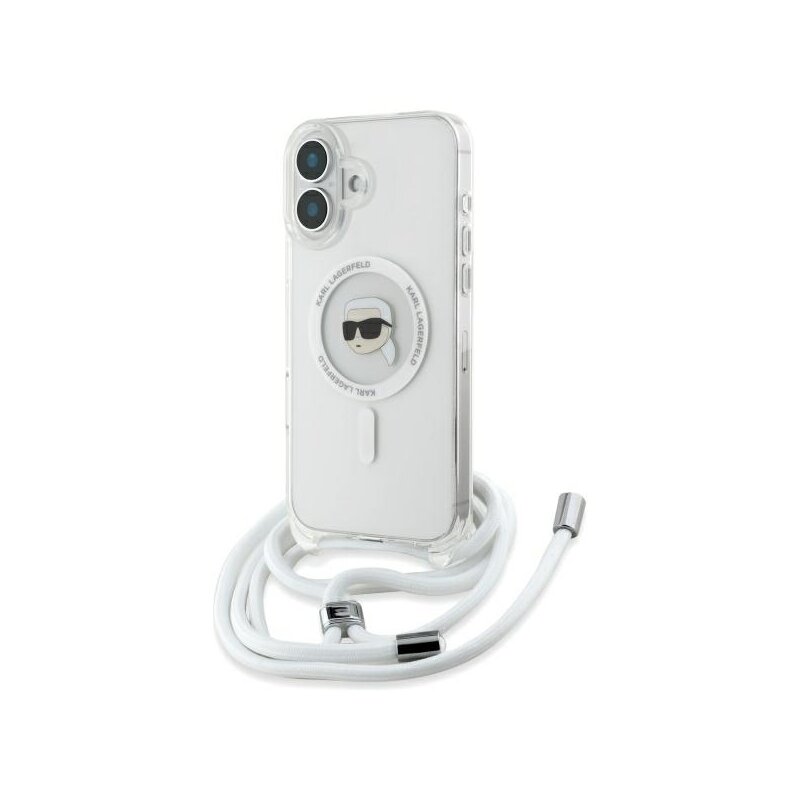 Husa iPhone 16 Karl Lagerfeld IML Crossbody MagSafe, transparent, Karl Head, KLHMP16SHCKHNT