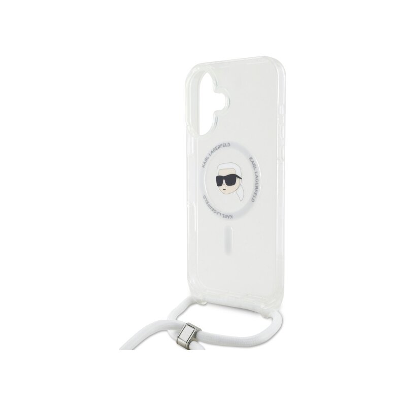 Husa iPhone 16 Karl Lagerfeld IML Crossbody MagSafe, transparent, Karl Head, KLHMP16SHCKHNT