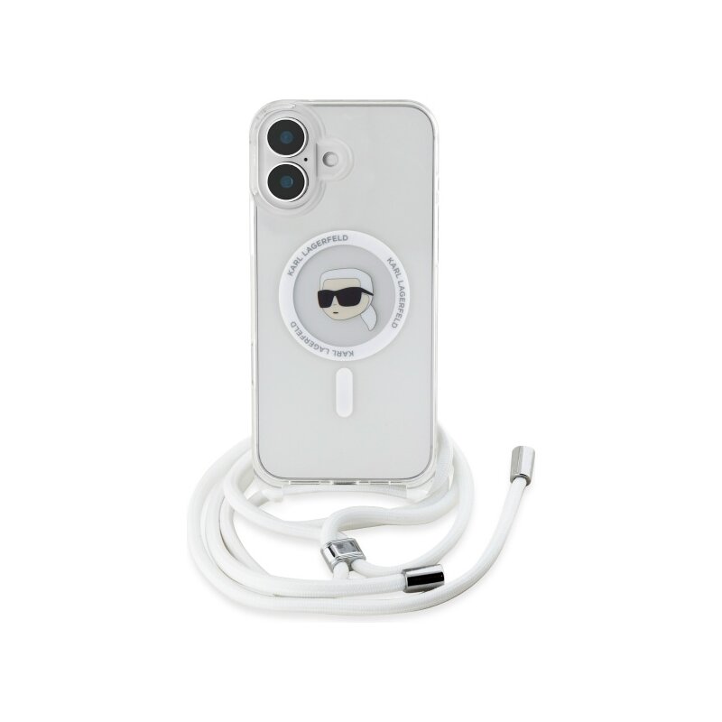 Husa iPhone 16 Karl Lagerfeld IML Crossbody MagSafe, transparent, Karl Head, KLHMP16SHCKHNT