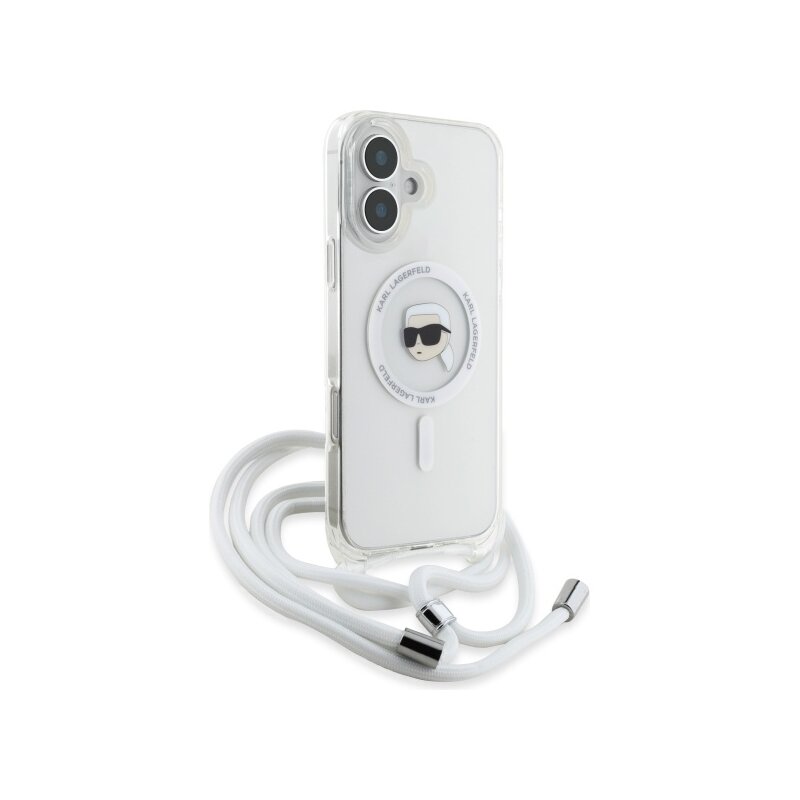Husa iPhone 16 Karl Lagerfeld IML Crossbody MagSafe, transparent, Karl Head, KLHMP16SHCKHNT