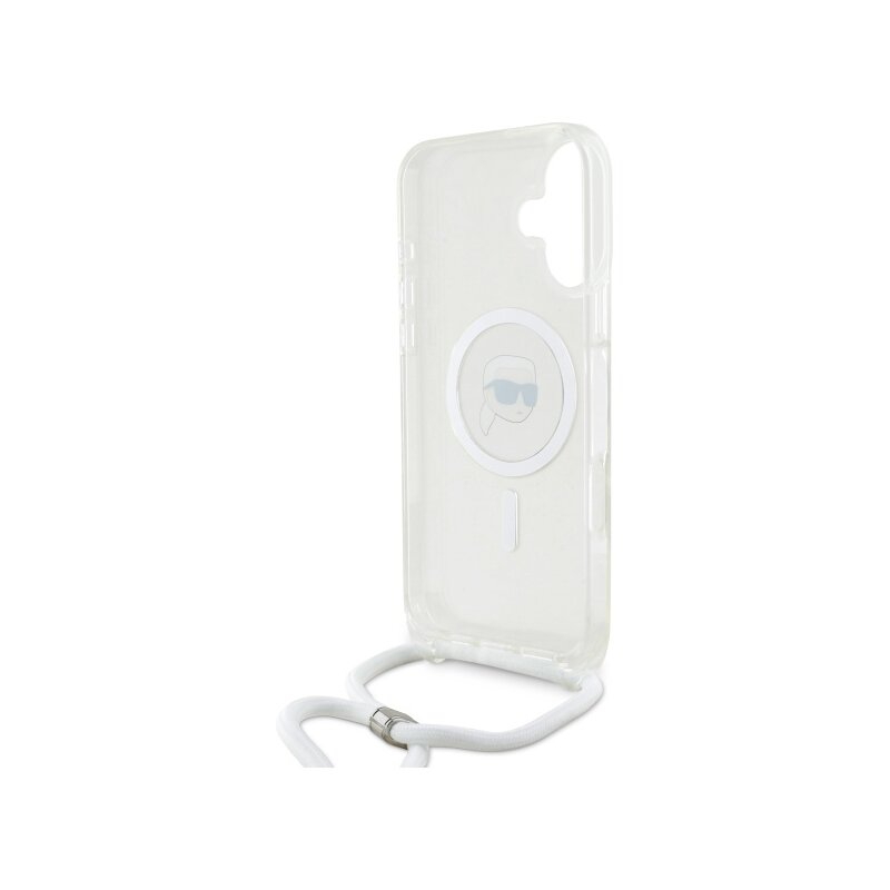 Husa iPhone 16 Karl Lagerfeld IML Crossbody MagSafe, transparent, Karl Head, KLHMP16SHCKHNT