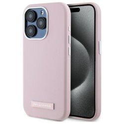Husa iPhone 15 Pro Karl Lagerfeld Leather MagSafe, roz, FW Metal Plate, KLHMP15LPGMSRPP