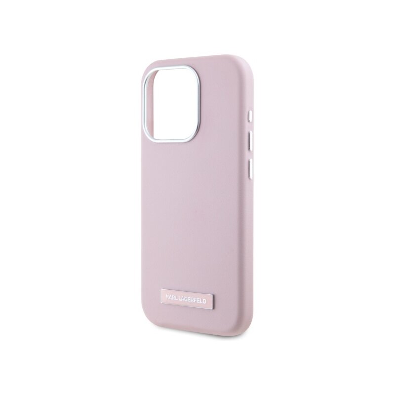 Husa iPhone 15 Pro Karl Lagerfeld Leather MagSafe, roz, FW Metal Plate, KLHMP15LPGMSRPP