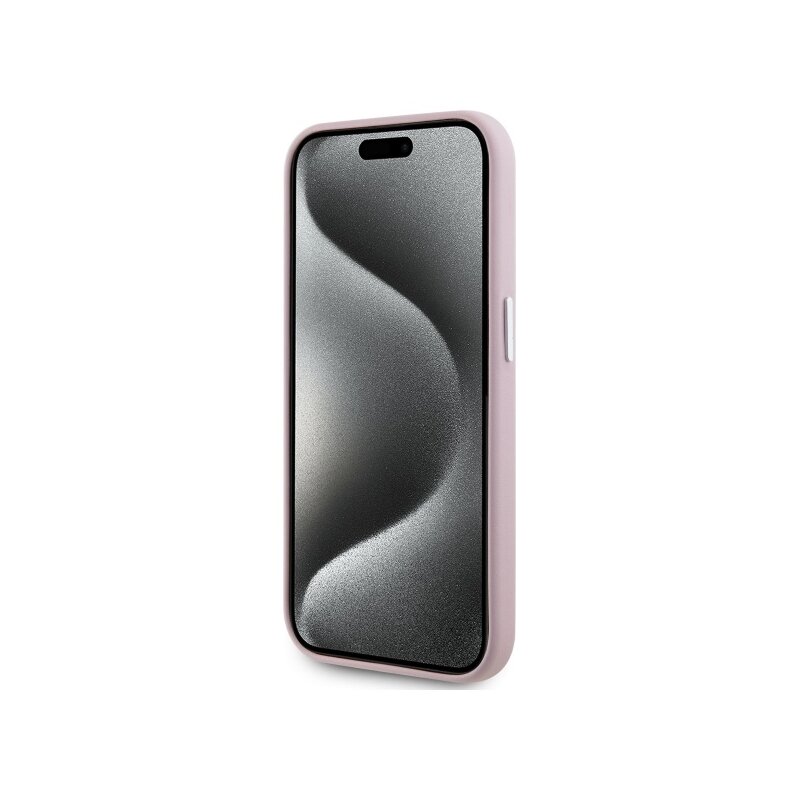 Husa iPhone 15 Pro Karl Lagerfeld Leather MagSafe, roz, FW Metal Plate, KLHMP15LPGMSRPP