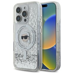 Husa Karl Lagerfeld iPhone 16 Pro Max Liquid Glitter MagSafe, Karl Head, transparenta, KLHMP16XLGKISGH