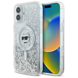 Husa Karl Lagerfeld iPhone 16 Glitter Liquid MagSafe, Choupette Head, transparenta, KLHMP16SLGCHSGH