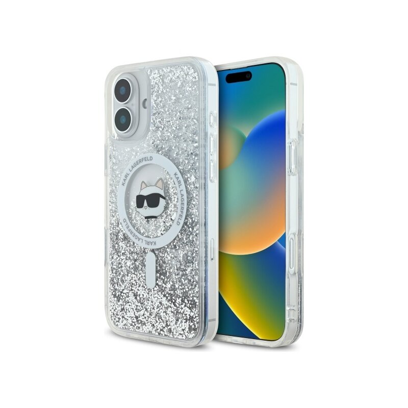 Husa Karl Lagerfeld iPhone 16 Glitter Liquid MagSafe, Choupette Head, transparenta, KLHMP16SLGCHSGH