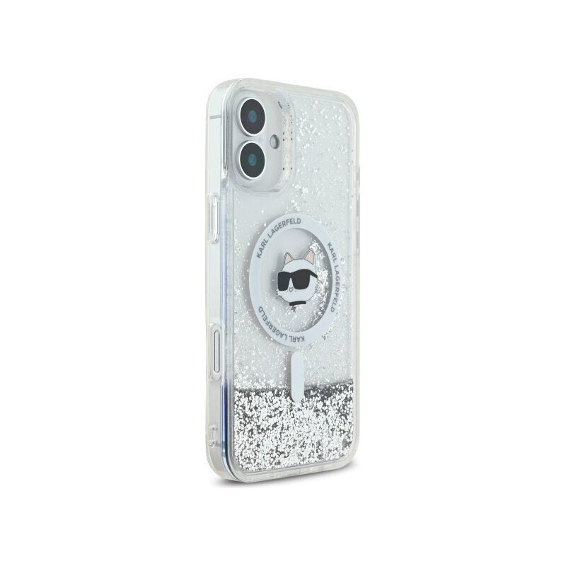 Husa Karl Lagerfeld iPhone 16 Glitter Liquid MagSafe, Choupette Head, transparenta, KLHMP16SLGCHSGH