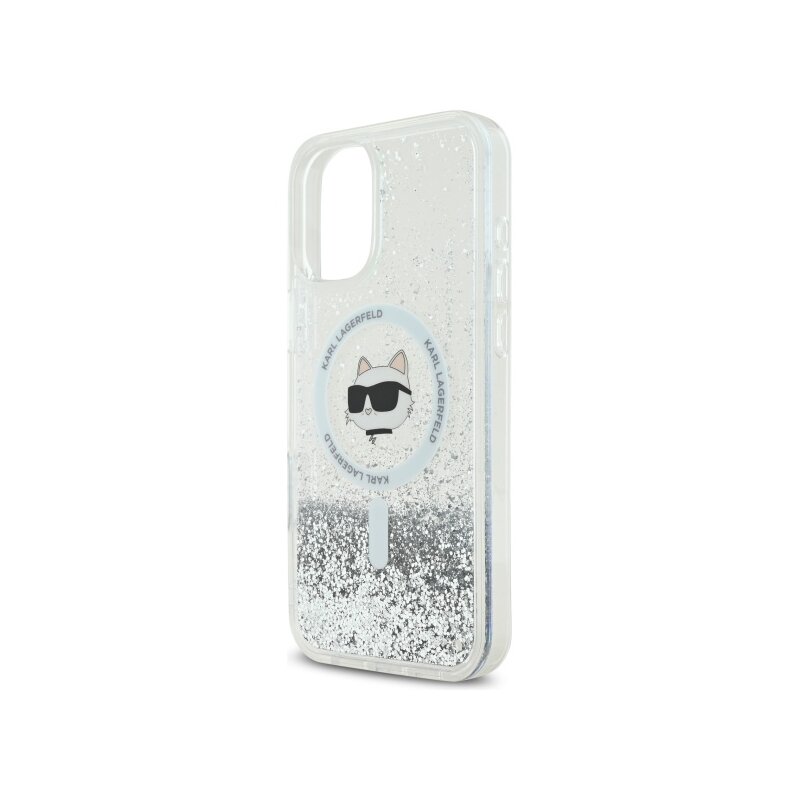 Husa Karl Lagerfeld iPhone 16 Glitter Liquid MagSafe, Choupette Head, transparenta, KLHMP16SLGCHSGH