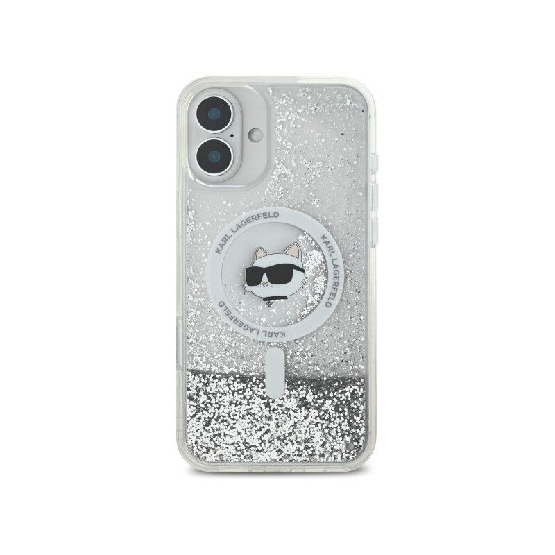 Husa Karl Lagerfeld iPhone 16 Glitter Liquid MagSafe, Choupette Head, transparenta, KLHMP16SLGCHSGH