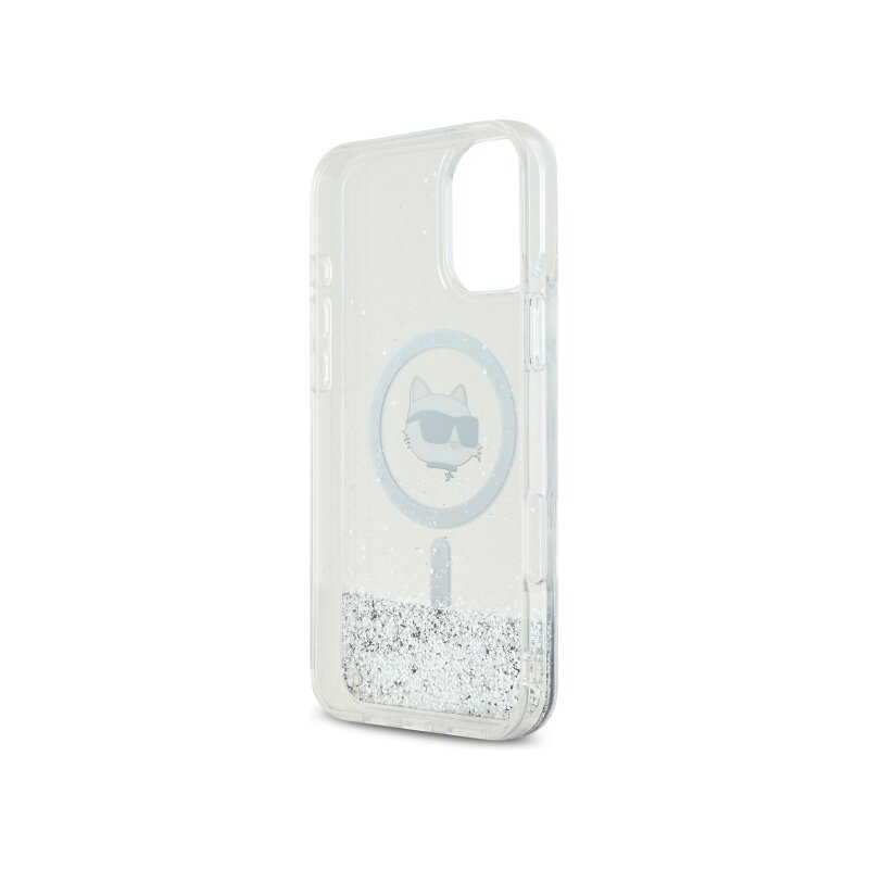 Husa Karl Lagerfeld iPhone 16 Glitter Liquid MagSafe, Choupette Head, transparenta, KLHMP16SLGCHSGH