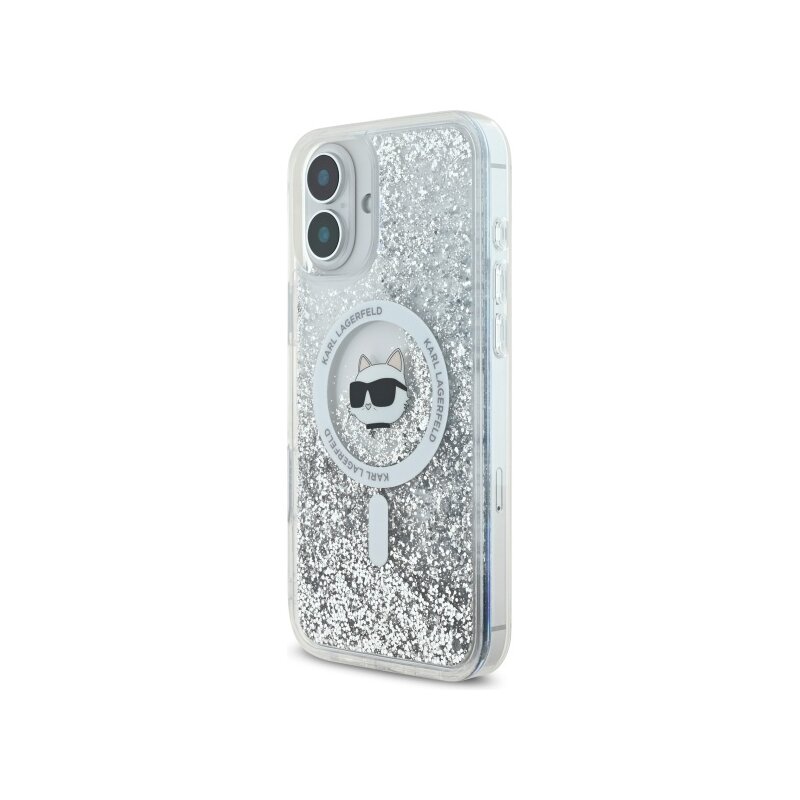 Husa Karl Lagerfeld iPhone 16 Glitter Liquid MagSafe, Choupette Head, transparenta, KLHMP16SLGCHSGH