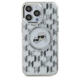 Husa iPhone 15 Karl Lagerfeld IML MagSafe, Monogram Karl&Choupette Head, clear, KLHMP15SHMCKMHT