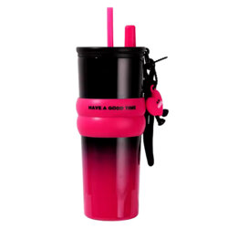 Pahar termos mare cafea cu pai Techsuit THM7, 710ml, fucsia