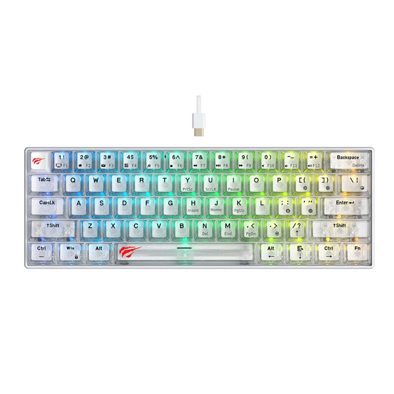 Tastatura gaming iluminata cu fir Havit KB903L, alb transparent