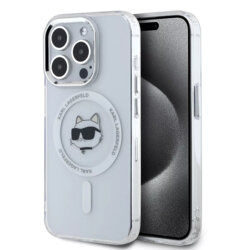 Husa iPhone 15 Pro Max Karl Lagerfeld IML MagSafe, Metal Choupette`s Head, alb, KLHMP15XHLSCHH