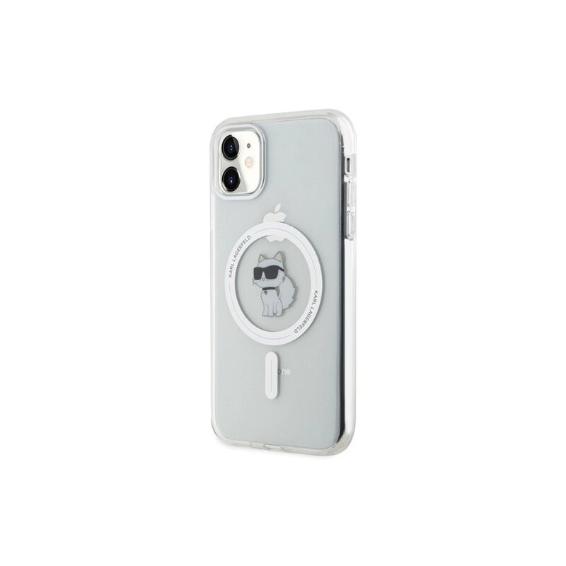Husa iPhone 11 Karl Lagerfeld IML MagSafe, Metal Choupette`s Head, alb, KLHMN61HLSCHH