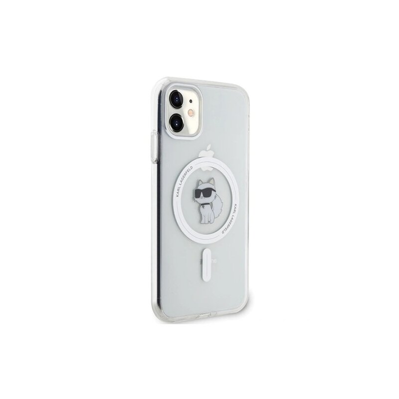 Husa iPhone 11 Karl Lagerfeld IML MagSafe, Metal Choupette`s Head, alb, KLHMN61HLSCHH
