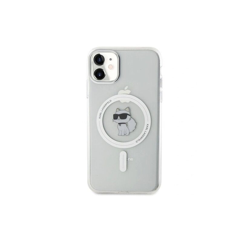 Husa iPhone 11 Karl Lagerfeld IML MagSafe, Metal Choupette`s Head, alb, KLHMN61HLSCHH