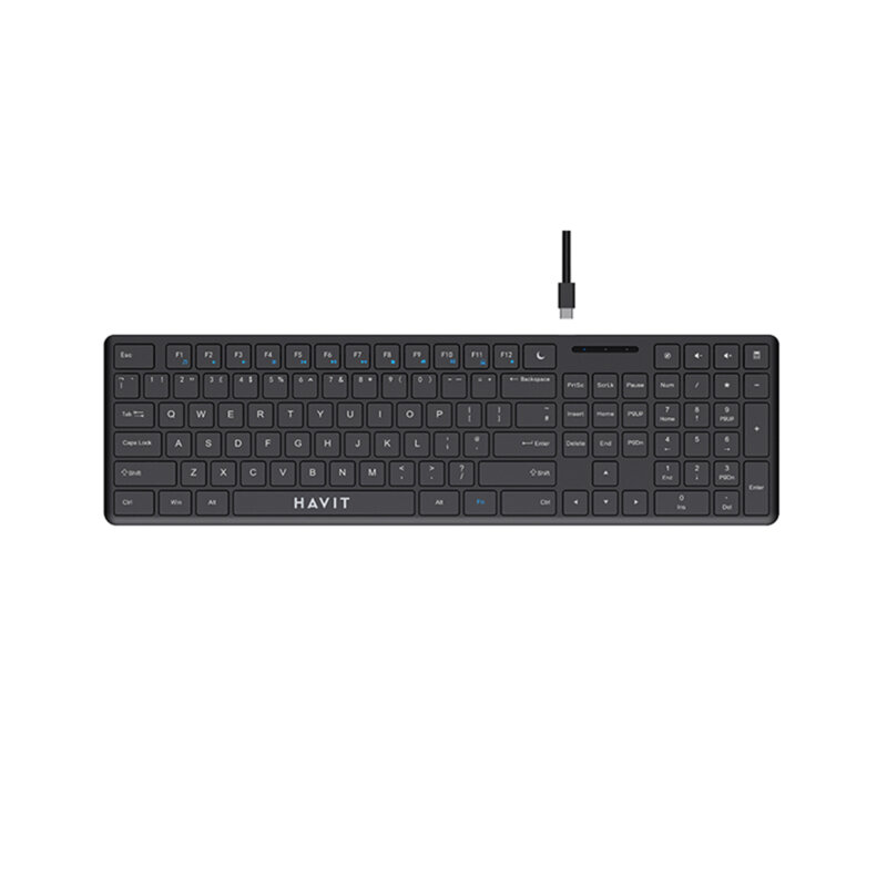 Tastatura laptop cu fir, USB-C, 1.5m, 5V Havit KB252, negru