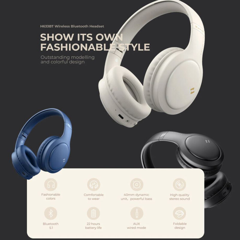 Casti wireless over-ear pliabile Havit H633BT, bej