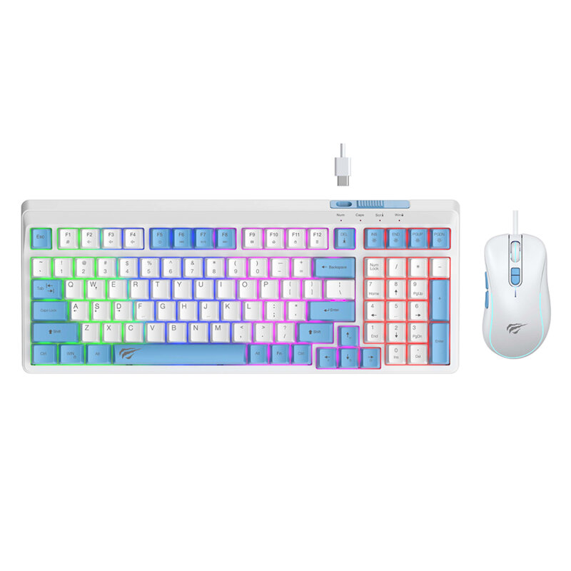 Tastatura si mouse gaming pentru laptop Havit KB891CM, alb / negru