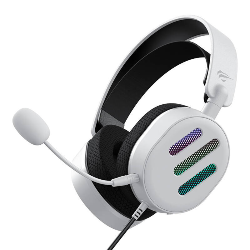 Casti gaming cu fir Havit, microfon, RGB, USB, alb H2038U