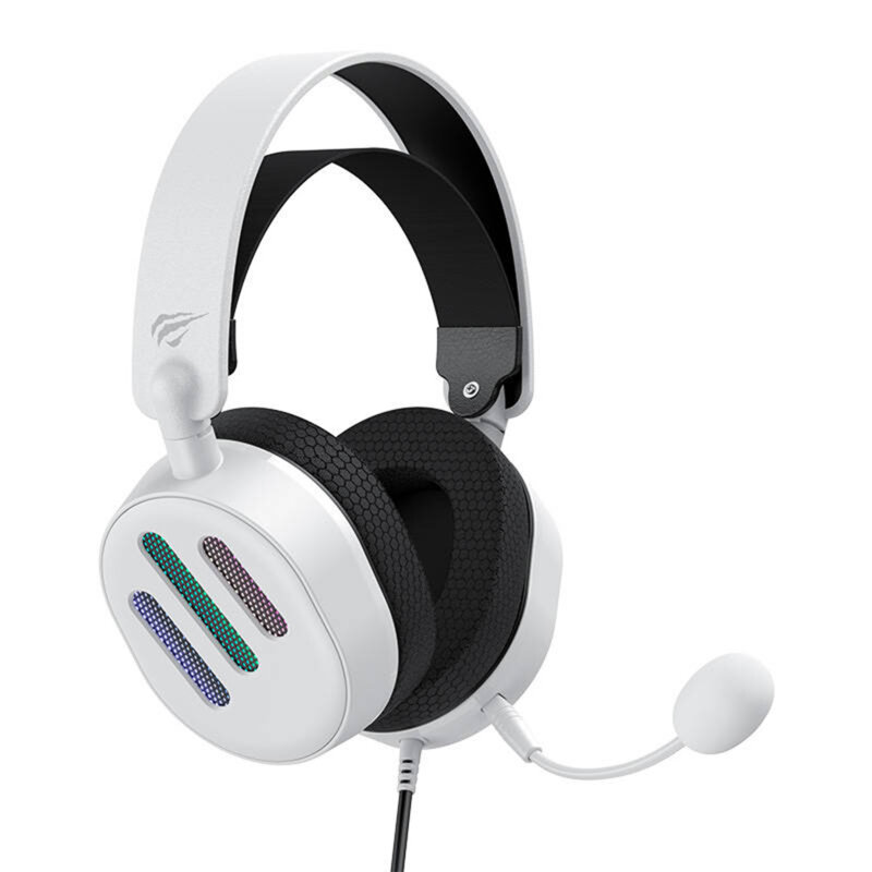 Casti gaming cu fir Havit, microfon, RGB, USB, alb H2038U