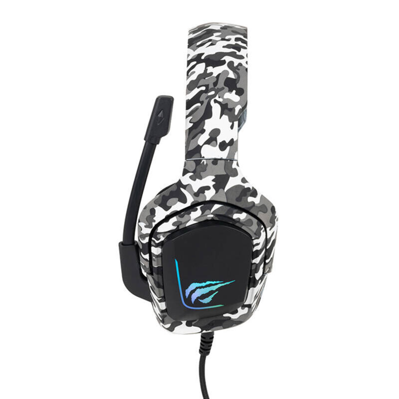 Casti gaming cu fir Havit, microfon, alb camuflaj H653d