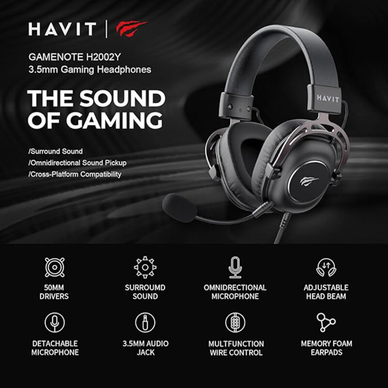 Casti pentru gaming cu microfon Havit, 3.5mm, negru H2002Y