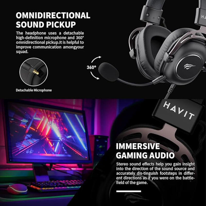 Casti pentru gaming cu microfon Havit, 3.5mm, negru H2002Y