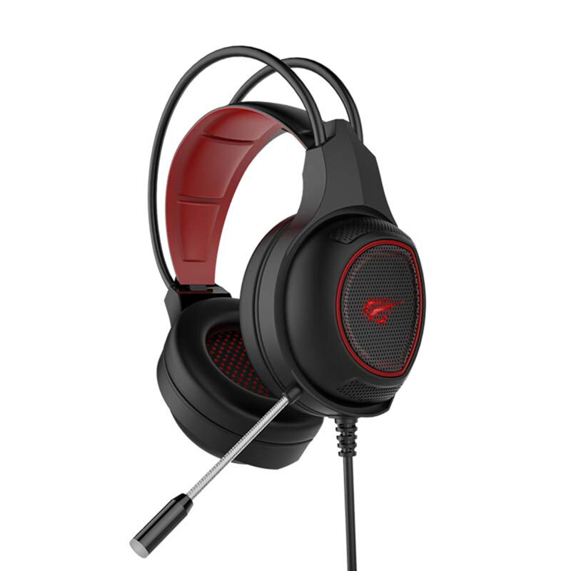 Casti gaming cu microfon Havit, USB, Jack, negru/rosu H2239d