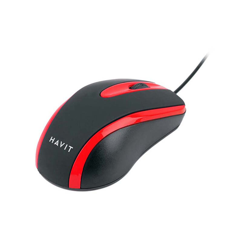 Mouse cu fir pentru laptop USB, 1000DPI Havit MS753, negru/rosu
