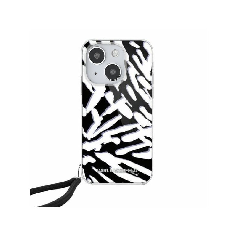 Husa iPhone 15 Karl Lagerfeld IML Luxury, Zebra Pattern&Cord, negru, KLHCP15SHZBPKCCK