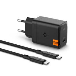 Incarcator Type-C Fast Charging GaN, 65W + cablu Type-C Spigen, negru, 651