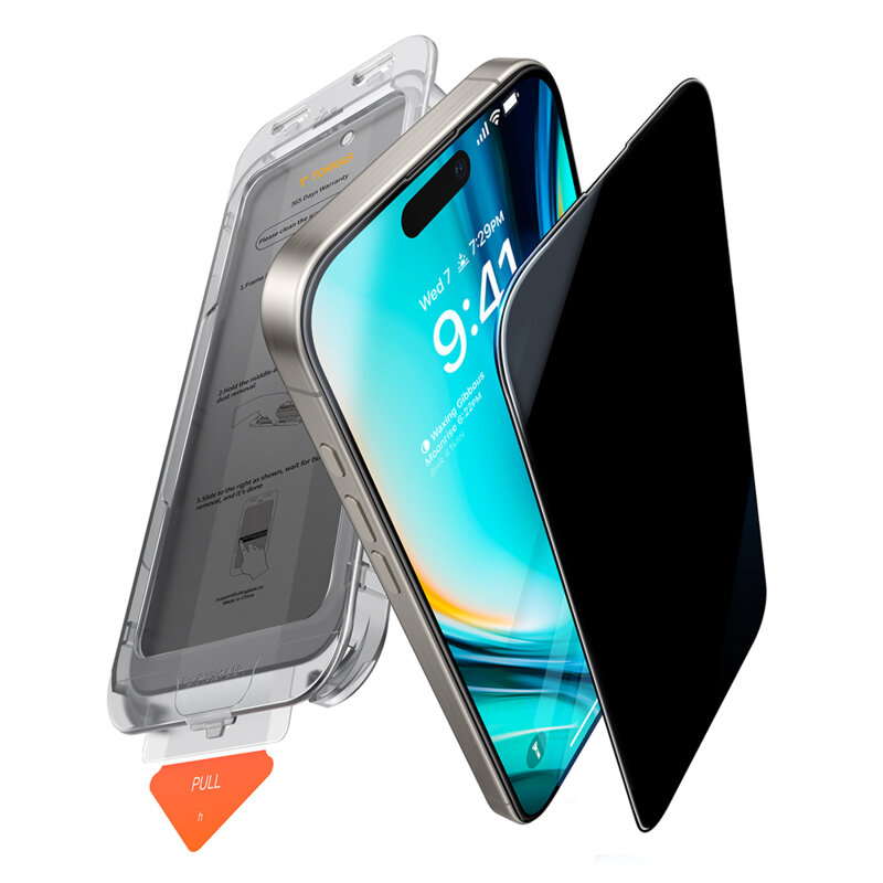 Folie sticla iPhone 16 Torras GlassGo Install Master Privacy, transparenta