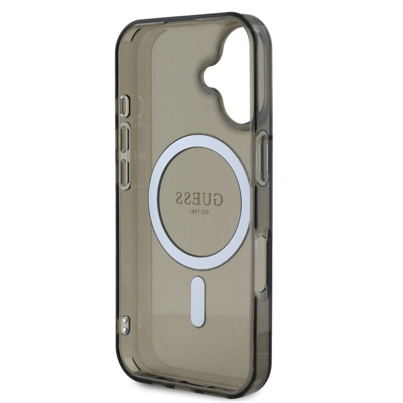 Husa iPhone 16 Plus originala Guess IML Glitter Circle MagSafe, negru, GUHMP16MHFGEREK
